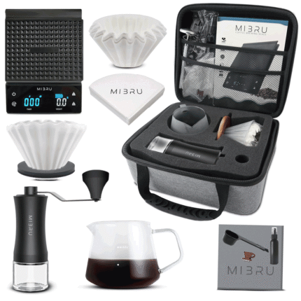 بكج أدوات تحضير القهوة المقطرة  – حجم صغير 01مناسب للسفر 
-in-01 Pour Over Coffee Brewing Kit ( Size)  MIBRU